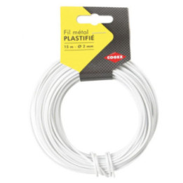 Fil de fer - Blanc - Plastifié - Rouleau de 15m - 2 mm de diamètre - Cogex