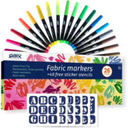 26 feutres de couleur - Textile - Vêtement - Avec 48 pochoirs - QBIX