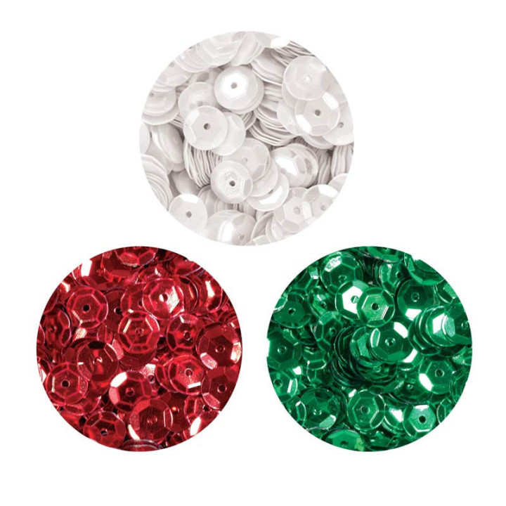 Sequins - Paillettes de noël - Rouge - Vert - Blanc - 6mm de diamètre