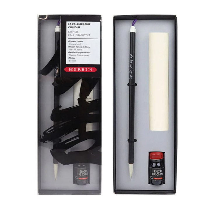 Coffret - Calligraphie - Ecriture chinoise - Pinceau chinois - Herbin