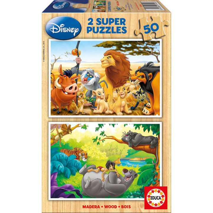 Puzzle - Le roi lion - Le livre de la jungle - Disney - 50 pièces - Educa
