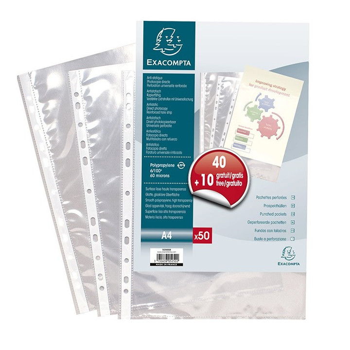 50 Pochettes Perforées Lisses A4 - Exacompta