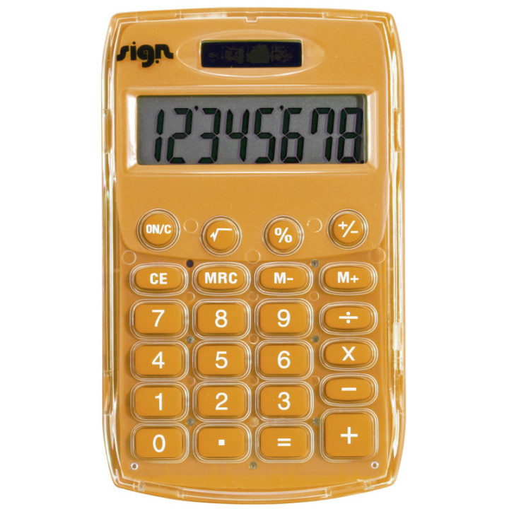 Calculatrice de poche - Orange - Energie solaire - 8 chiffres - Sign