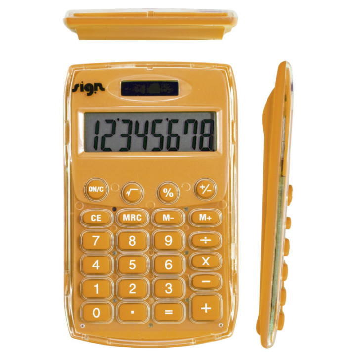 Calculatrice de poche - Orange - Energie solaire - 8 chiffres - Sign