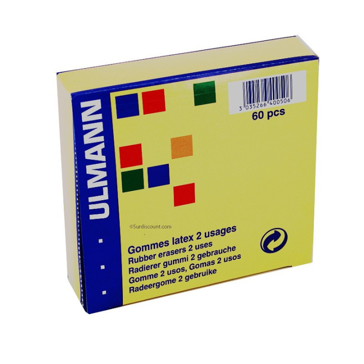 Boite 60 Gommes - Latex - 2 Usages - Ulmann