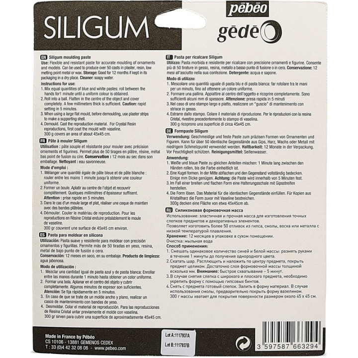 Pâte à mouler - Silicone - Siligum - Gédéo - Pébéo - 300G