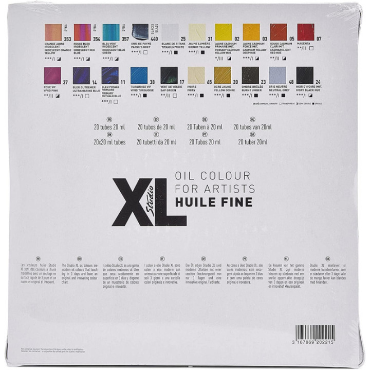 Peinture à l'huile - Fine - 20 tubes de 20 ml + 1 pinceau - Pébéo Studio XL