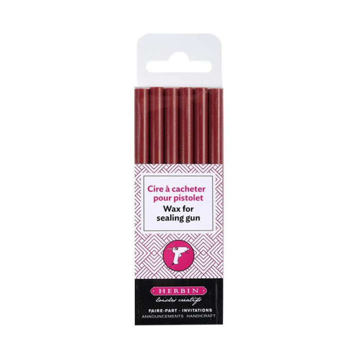6 bâtons de cire à cacheter pour pistolet à cire - Rouge cerise - Herbin