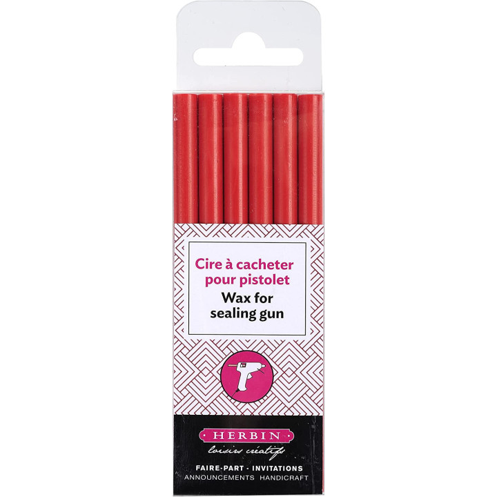 6 bâtons de cire à cacheter pour pistolet à cire - Rouge - Herbin