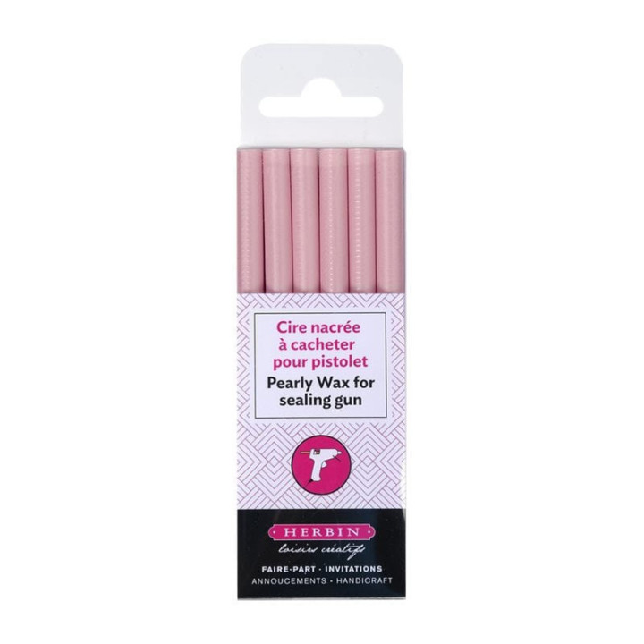 6 bâtons de cire à cacheter pour pistolet à cire - Rose pâle - Herbin
