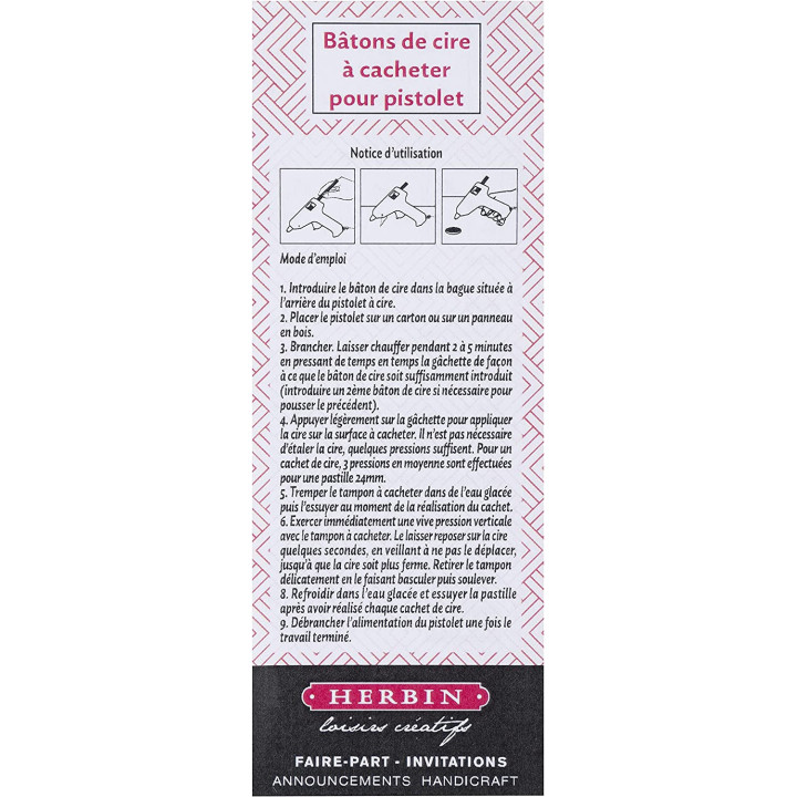 6 bâtons de cire à cacheter pour pistolet à cire - Rose pâle - Herbin