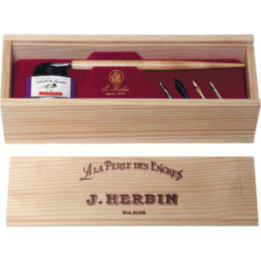 Coffret - Encre pour stylo plume - Violette pensée - 5 plumes métal - Herbin