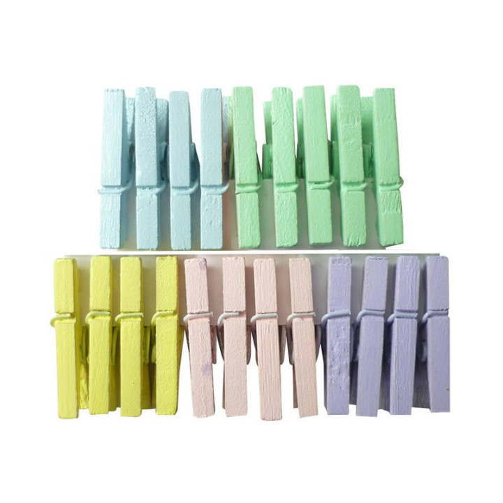 Pinces à linge - Bois - Couleurs pastel - Décoration - 4,5 cm de longueur