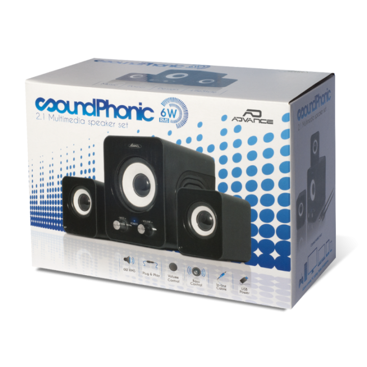 Enceintes pour ordinateur - 6W RMS - 2.1 - Noir - SoundPhonic - Advance