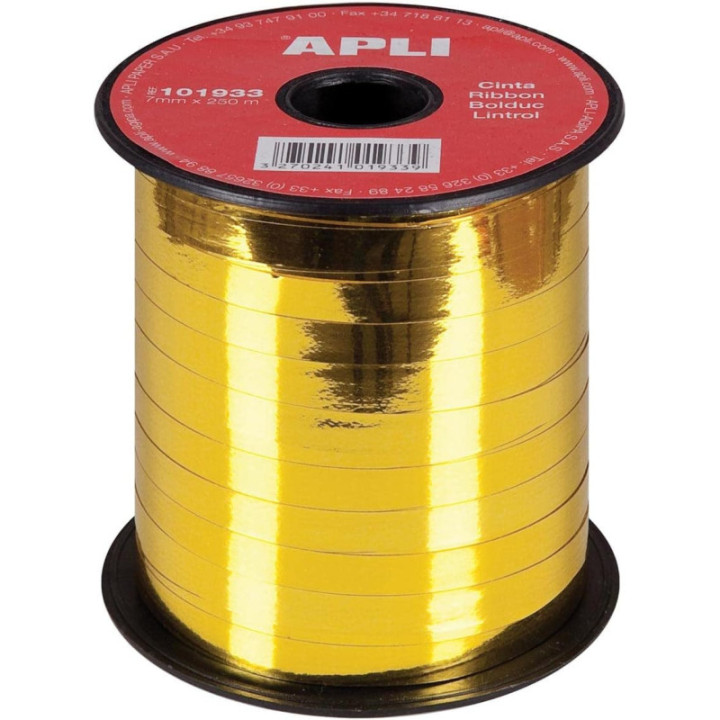 Ruban pour cadeau - Bolduc - Or - Rouleau de 7mmx250m - Apli