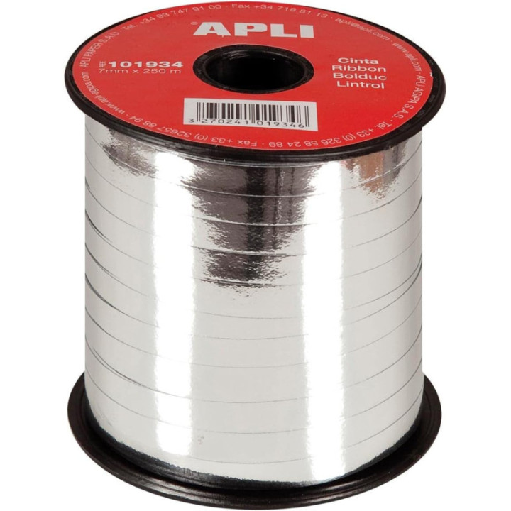 Ruban pour cadeau - Bolduc - Argent - Rouleau de 7mmx250m - Apli