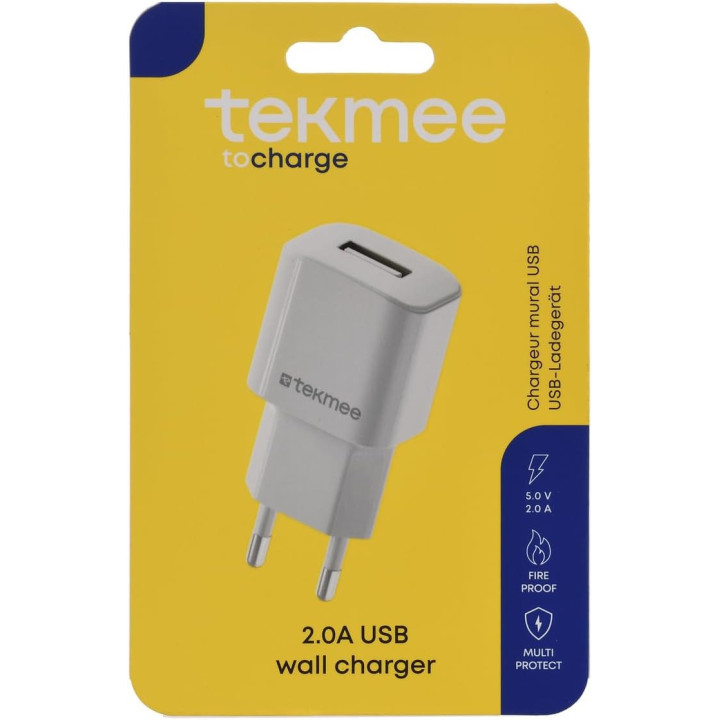 Chargeur mural - USB - 5V - Compatible smartphone toutes marques - Tekmee