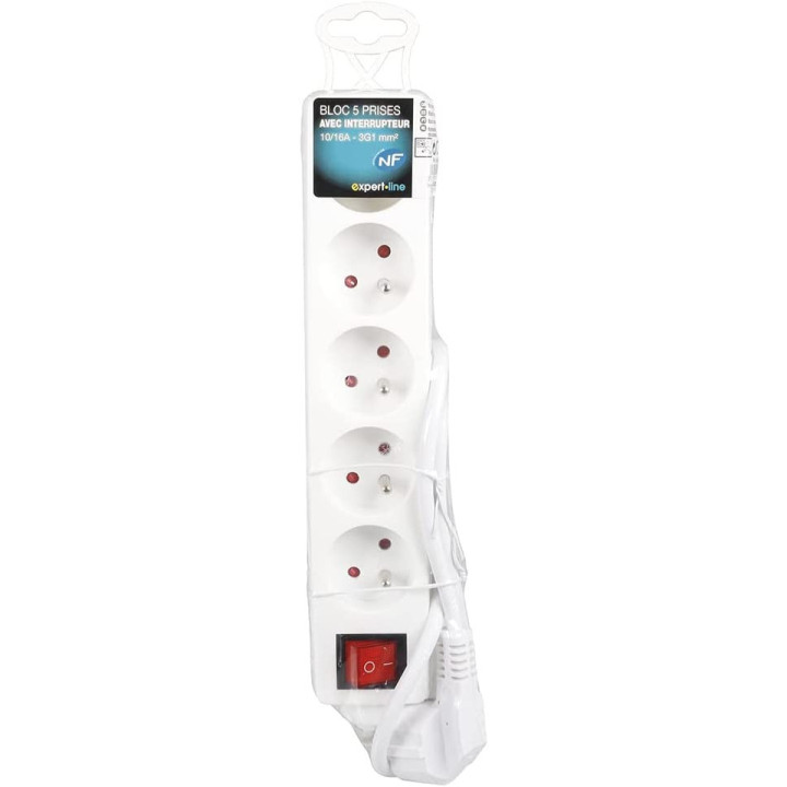 Multiprises - Rallonge - Bloc de 5 prises électriques - Avec interrupteur