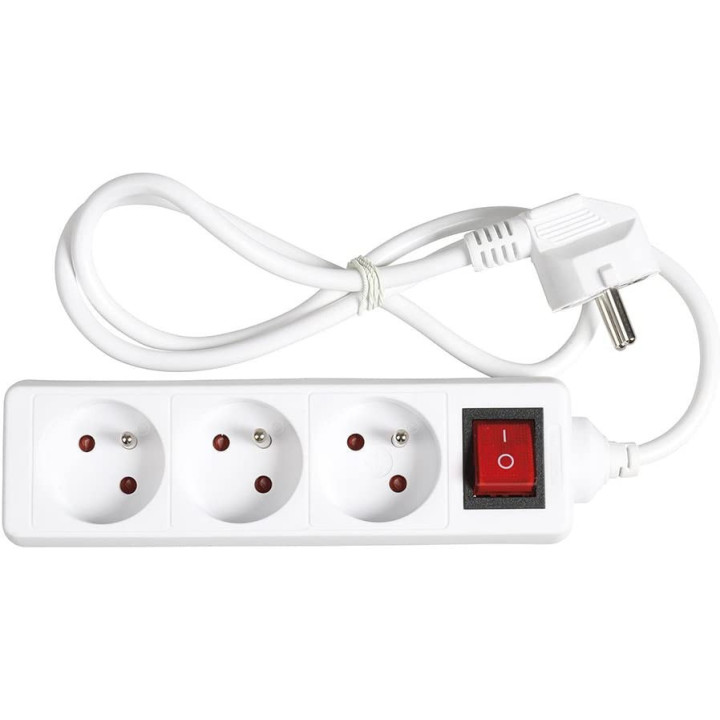 Multiprises - Rallonge - Bloc de 3 prises électriques - Avec interrupteur