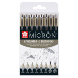 8 feutres - Gris - Dessin - Esquisse - Manga - Plusieurs mines - Sakura - Pigma Micron