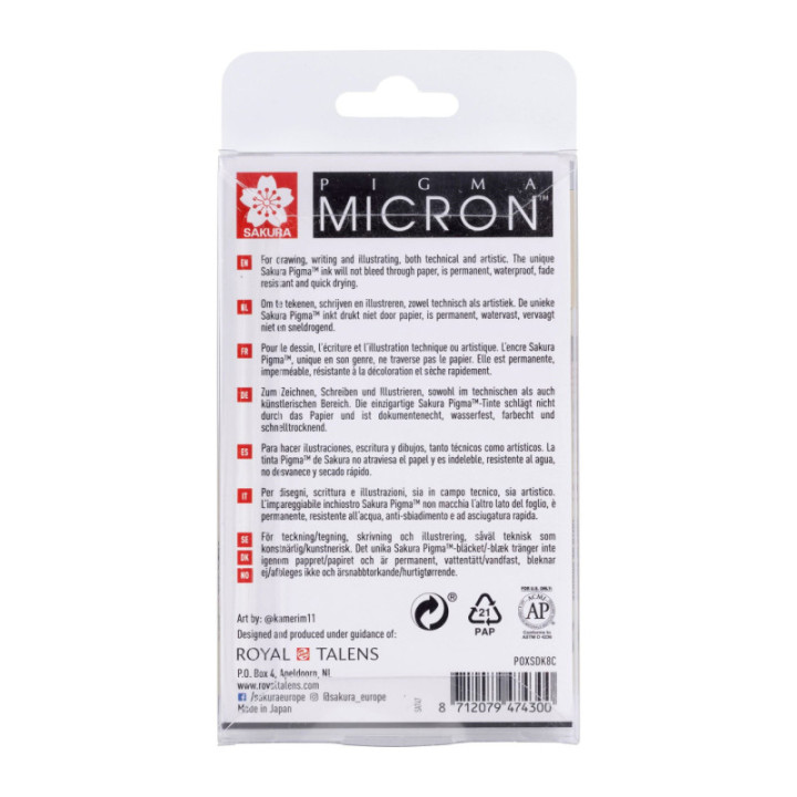 8 feutres - Gris - Dessin - Esquisse - Manga - Plusieurs mines - Sakura - Pigma Micron