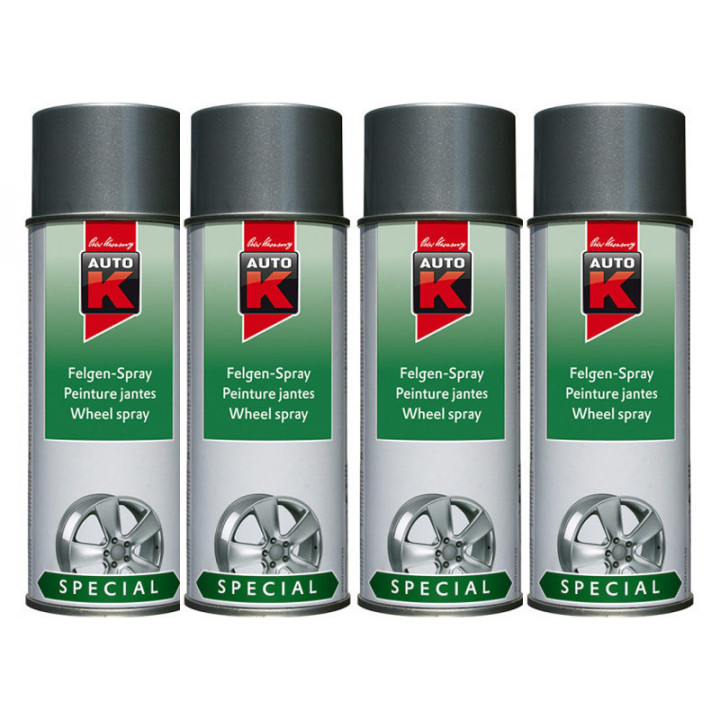 Lot de 4 bombes peinture jantes voiture argent 400 ml - Auto-K