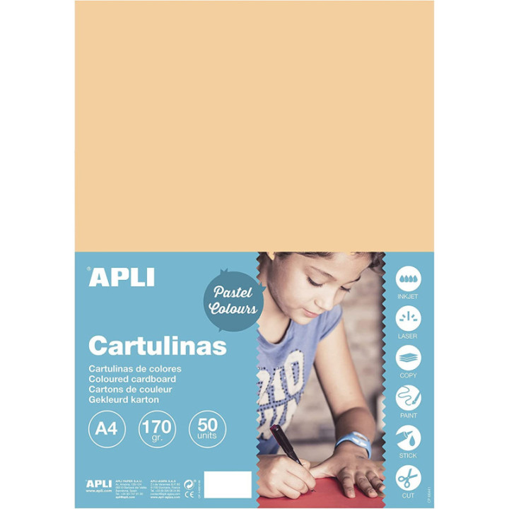 Carton de couleur rose saumon A4 170 g 50 feuilles - Apli