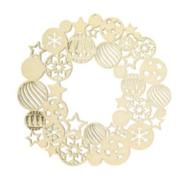 Couronne en bois - Noël - Boules et étoiles - A personnaliser - CTOP