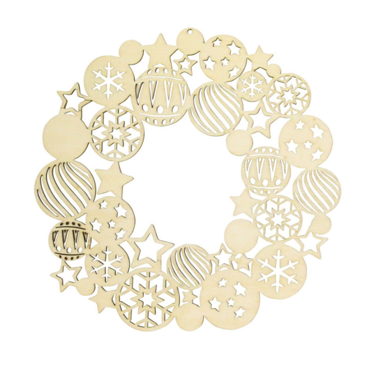 Couronne en bois - Noël - Boules et étoiles - A personnaliser - CTOP
