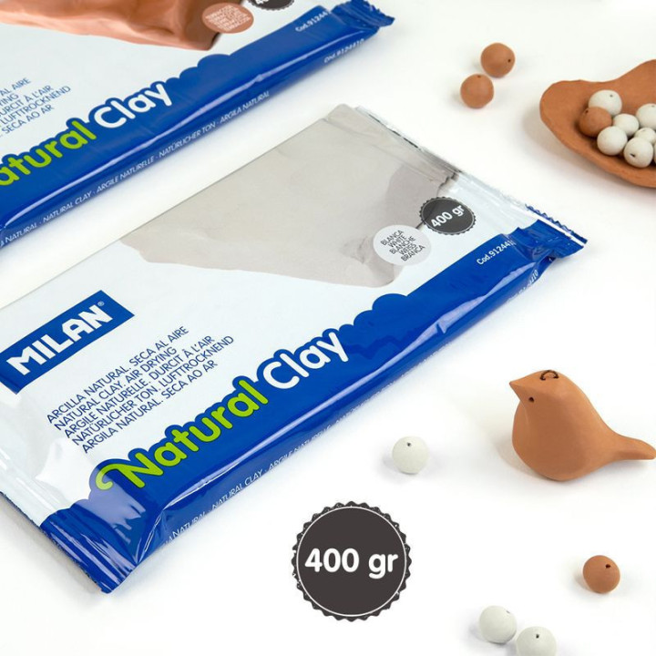 Argile - Blanche - Naturelle - Durcit à l'air - Bloc de 400g - Milan