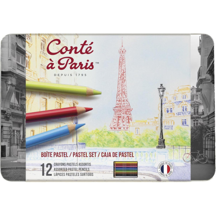 Crayons pastel - Boîte métal de 12 couleurs - Dessin - Esquisse - Conté à Paris