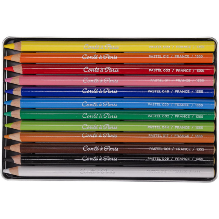 Crayons pastel - Boîte métal de 12 couleurs - Dessin - Esquisse - Conté à Paris
