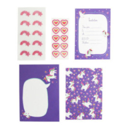 Invitation pour anniversaire - Enfant - Fille - Licorne - Cœur - 10 cartes + enveloppes