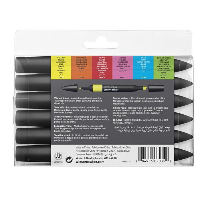 Feutres - Promarker - 6 couleurs vives - Winsor et Newton - Dessin - Illustration