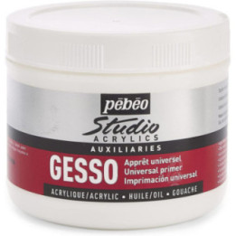 Gesso - Apprêt - Blanc - Acrylique - Huile - Gouache - Pébéo - Pot de 500ml