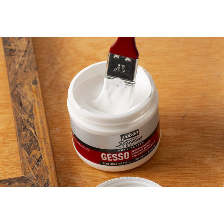 Gesso - Apprêt - Blanc - Acrylique - Huile - Gouache - Pébéo - Pot de 500ml