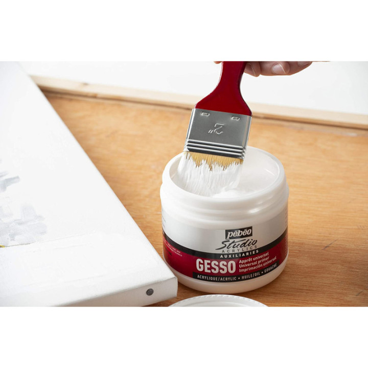 Gesso - Apprêt - Blanc - Acrylique - Huile - Gouache - Pébéo - Pot de 500ml