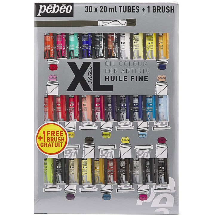 Peinture à l'huile - Fine - 30 tubes de 20 ml + 1 pinceau - Pébéo Studio XL