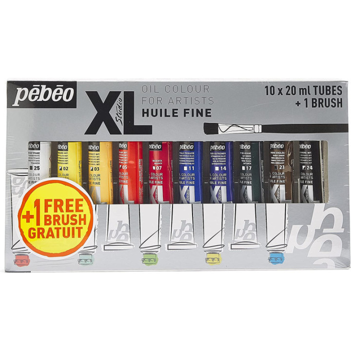 Peinture à l'huile - Fine - 10 tubes de 20 ml + 1 pinceau - Pébéo Studio XL