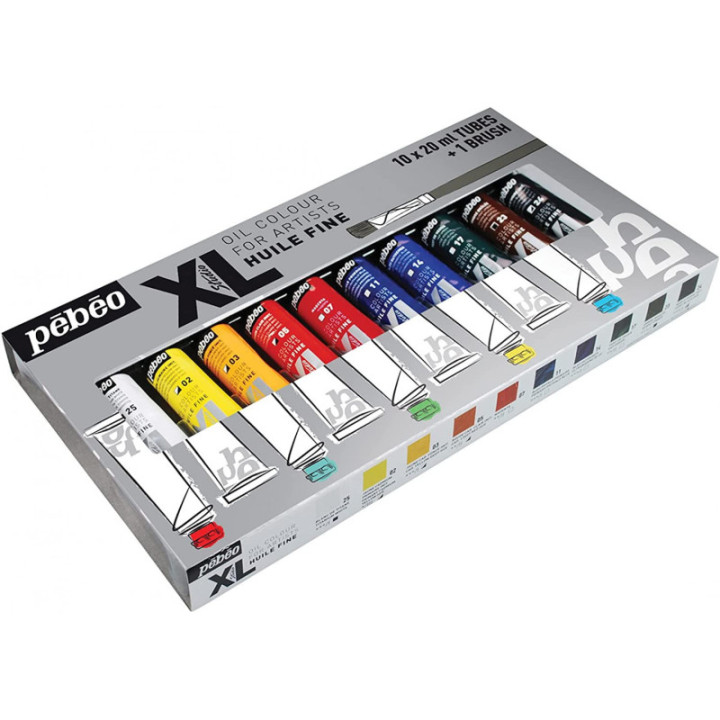 Peinture à l'huile - Fine - 10 tubes de 20 ml + 1 pinceau - Pébéo Studio XL