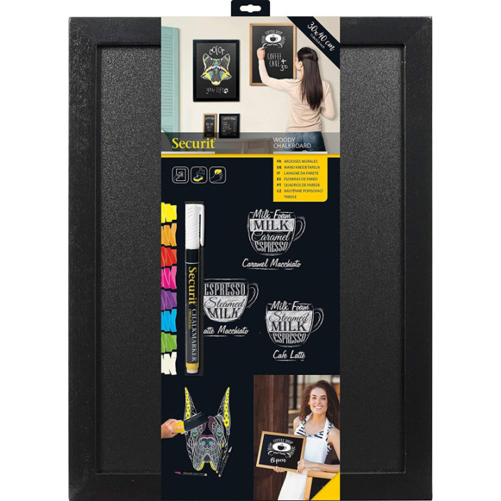 Tableau Ardoise Noire Woody 30X40 Cm + 1 Feutre-Craie Waterproof Offert - Securit