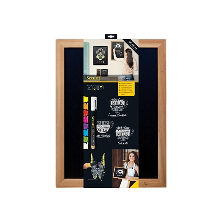 Tableau Ardoise Noire Woody 30X40 Cm + 1 Feutre-Craie Blanc Waterproof - Securit