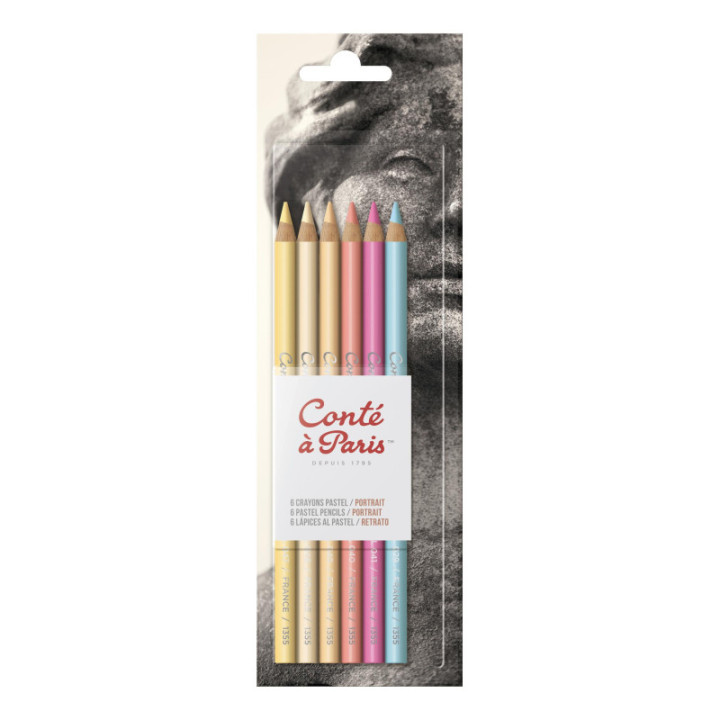 Crayons pastel - Assortiment 6 couleurs - Idéal pour portrait - Conté à Paris