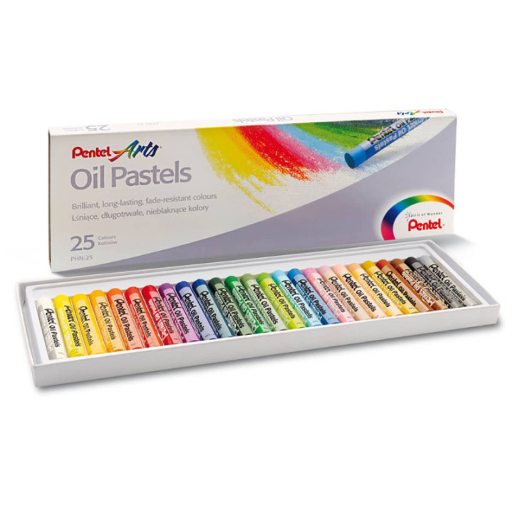 Craies - Pastels à l'huile - Boîte de 25 - Couleurs lumineuses - Pentel Arts