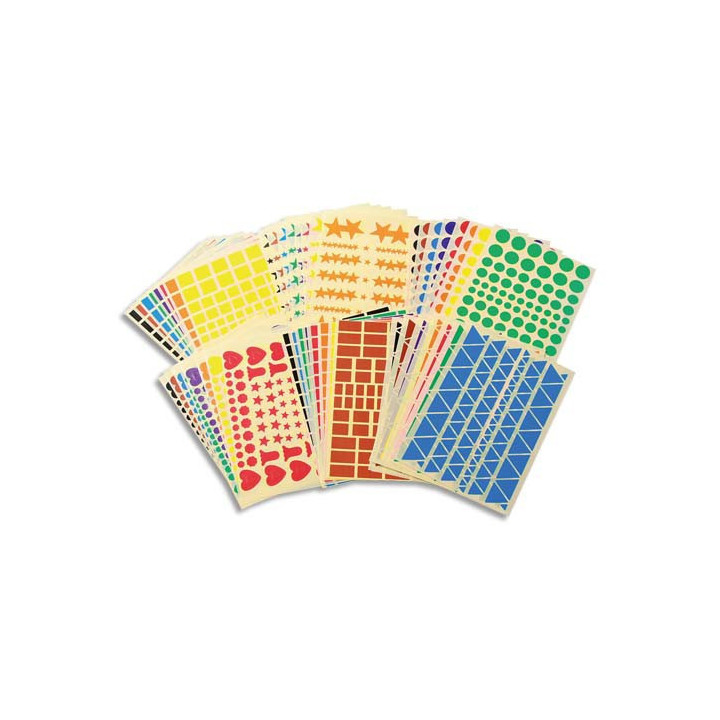 Gommettes - Rond - Carré - Triangle - Assortiment de couleurs - 5086 gommettes