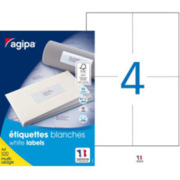 64 étiquettes - Blanches - 97,5x68mm - Planche A5 - Agipa 114038 - Copieur, laser, jet d'encre