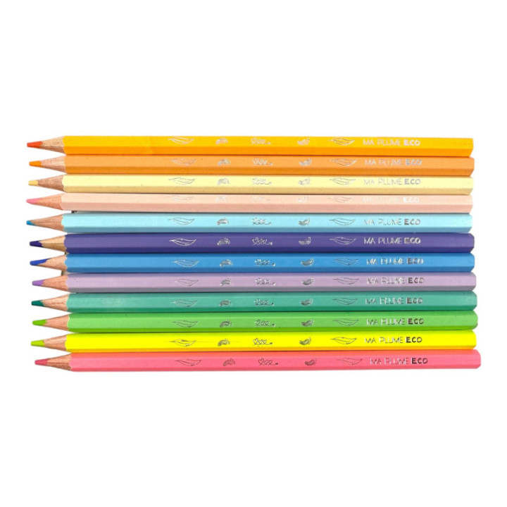 Crayons de couleur - Coloriage - Ergonomique - 12 couleurs pastel - Ulmann