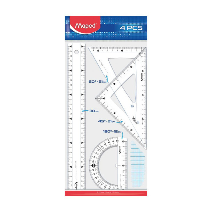 Set de traçage - Règle - 2 équerres - Rapporteur - Plastique - Maped - Ecole
