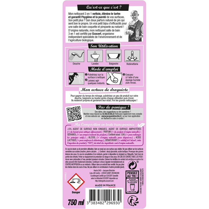 Produit nettoyant pour salle de bain - Naturel - Détartre - Purifie - Briochin