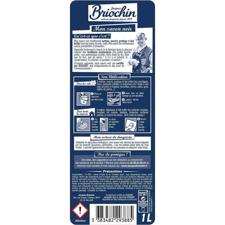 Savon noir liquide - Nettoyant pour sols - Sans parfum - Briochin